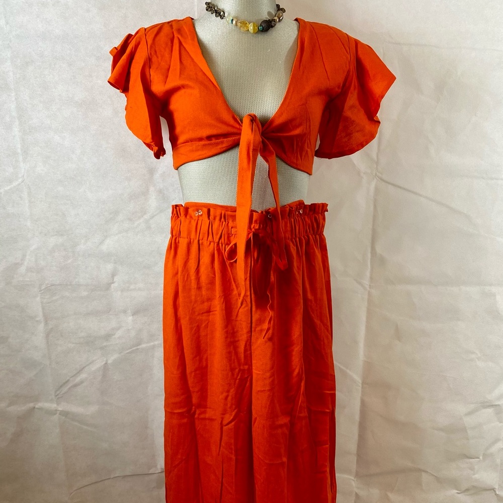 Ruffled Trimmed Knotted Crop Top & High Waist pant - Picture 5 of 5